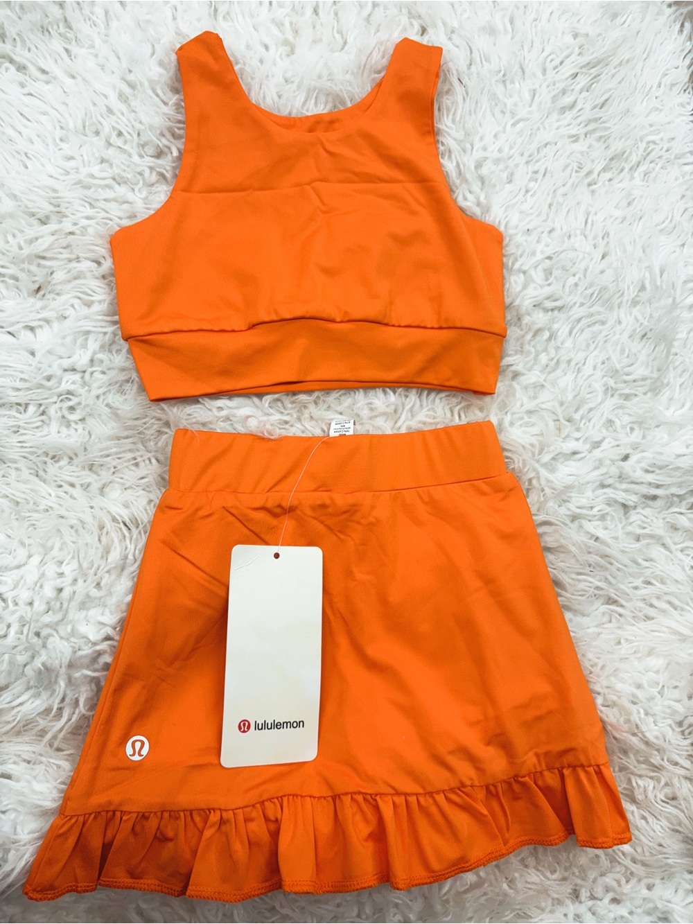 Lululemon Orange Athletic Crop Top & Ruffled Skirt Set